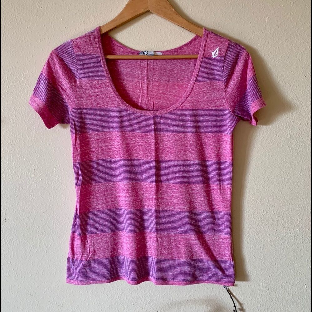 Volcom Pink Striped Short Sleeve Top Small